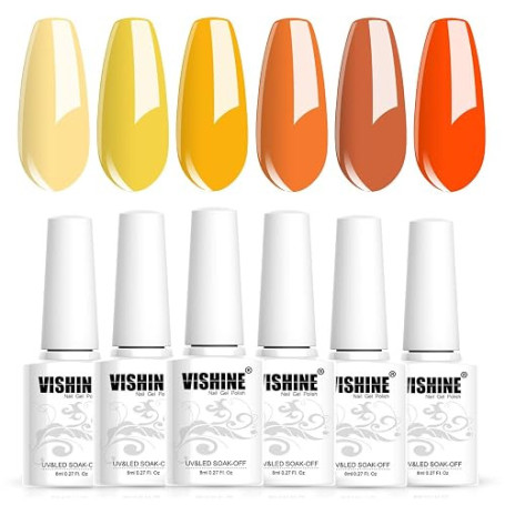 Vishine Vernis à ongles Gel Semi-permanent 6 Couleurs, Ensemble de Vernis Gel Couleur Jaune Orange Citrouille, Couleurs Tourneso