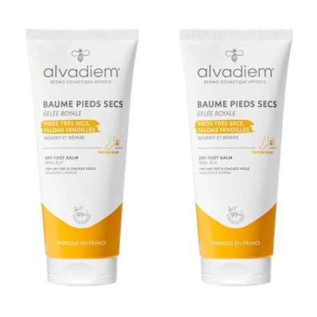 Alvadiem | Baume Pieds Secs à la Gelée Royale Réparatrice | Nourrit, Répare Talons Fendillés, Crevasses | Huile d'Olive Vierge,