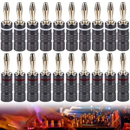 Vegena 20 Pièces Fiche Banane, Fiches Bananes Plaquées, 4mm Banane Connecteur, Connecteurs Banane Pour Câble Enceinte Câble De H