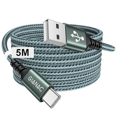GIANAC Cable USB C Long 5M 3.1A Câble USB C Charge Rapide Cable USBC | Nylon Tressé,Cable Chargeur Type C pour iPhone 17 16 15 P