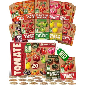 ZenGreens® Kit de Graines de Tomate bio - 20 variétés anciennes - Semences | pour salades & sauces, de doux à aromatique, idée c