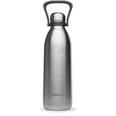 Qwetch - Grande Bouteille Isotherme - Inox Brossé 1,5L - 48h Froid et 16h Chaud - Etanche & Sans BPA - Gourde Inox avec Poignée