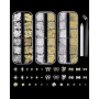 YIPFEN 3 Boîtes Kit Strass Ongles, 36 Types Décoration Nail Art Or Argent avec Pince à Épiler, Accessoires Bijoux Perles Nœuds É