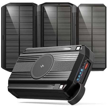63200mAh Batterie Externe Solaire: 30W PD 3.0A USB C Power Bank Charge Rapide avec 2 Câbles, 5 Sorties/2 Entrées, 15W Chargement