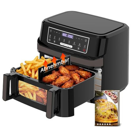 Air Fryer 12L | Friteuse à Air Chaud XXL Mode Flexible 1 ou 2 Zones, 2600W Double Chauffage Contrôle Indépendant Fenêtre et Écla