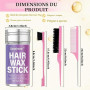 Soodyoow Bâton de Cire pour Cheveux 75g avec 3 Brosses, pour Lisser et Discipliner les Cheveux Rebelles et les Frisottis, Finiti