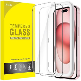 JETech Verre Trempé pour iPhone 15, Lot de 2 | 9H Protection D'écran, Transparent HD, Protection Anti-Rayures, Outil d'Installat
