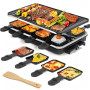 Appareil à Raclette 8 Personnes avec Grille Réversible Antiadhésive, Mini Poêlons en Fromage et Spatule en Bois pour le Barbecue