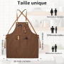 Tablier en Toile avec Sangle Réglable et 3 Poches pour Homme Femme | Tablier de Cuisine à bretelles Croisées, Tablier de travail