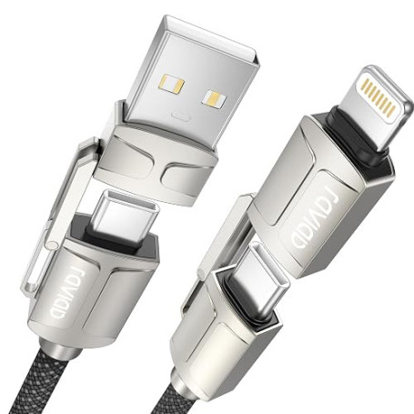 RAVIAD Câble Multi USB, 4 en 1 Câble Universel [1M] Multi USB Câble de | Chargement en Nylon avec USB C/USB A vers Lightning, US