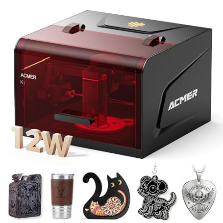 Machine de gravure laser ACMER K1 12W, machine laser fermée Classe 1 avec extraction de fumée, découpeur et graveur laser haute