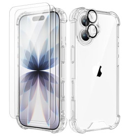 ORETECH 4 en 1 Coque pour iPhone 17 6,3 Pouces, Transparent | avec 2 Verre Trempé et 1 Caméra Protecteur, Antichoc Antirayures D
