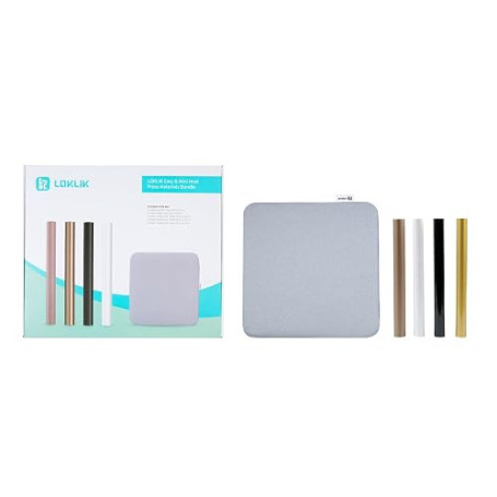 LOKLiK Kit de Démarrage pour Mini & Easy Heat Press – Vinyles Thermocollants Blanc, Noir, Doré, Feuille Teflon, Tapis de Pressag