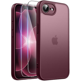FLLAO Coque Mate pour iPhone 17e/16e avec 2 Verre Trempé,Bordeaux | Protection Antichute Militaire,Protection Caméra, Anti-Finge