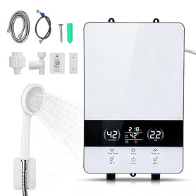 Normodic Chauffe-eau électrique, 6000 W, 220 V, chauffe-eau instantané avec écran LED pour la température, chauffe-eau instantan