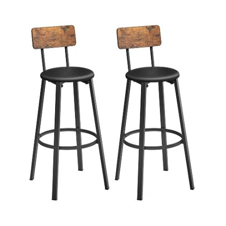 VASAGLE Tabourets de Bar, Lot de 4, Rembourré, PU, Assise 75,5 cm | Chaise de Cuisine, Repose-Pieds, Montage Simple, Industriel,