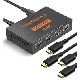 Splitter HDMI 4K Répartiteur HDMI 1 entrée 4 Sorties Soutien 3D 4K 1080P, Dupliquer/Miroir Écran Seulement pour PS-3/4 X-Box Lec