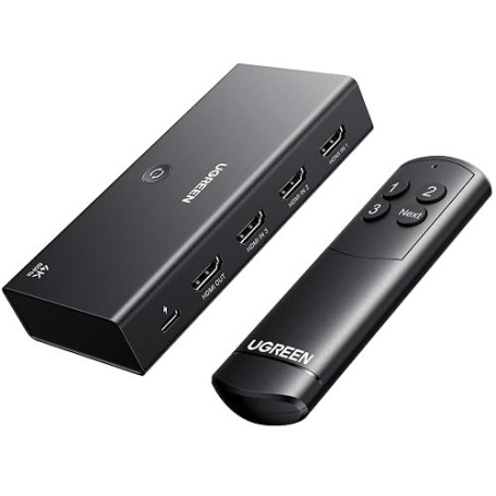 UGREEN Switch HDMI 4K 60Hz 3 Entrées 1 Sortie Commutateur HDMI 2.0 | 1080P 3D HDR10 Dolby Vision Atmos Télécommande Compatible a