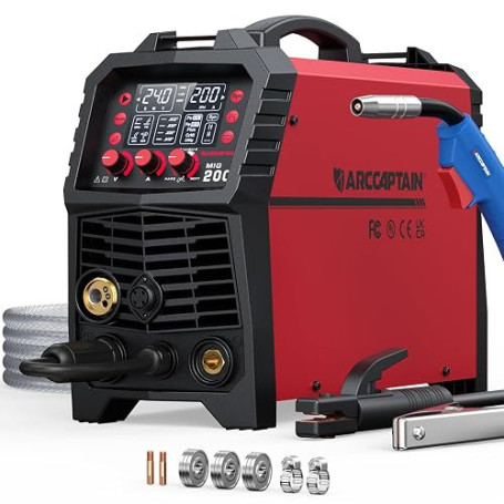 ARCCAPTAIN Poste à Souder MIG, 200A 6-en-1, Soldador Inverter IGBT de 230V | MIG/MAG/FCAW/MMA/Lift TIG/Spool Gun, Arc stable, pe