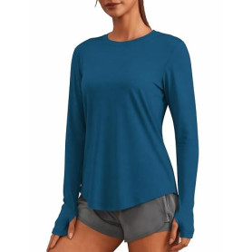 PINSPARK T-Shirt De Sport À Manches Longues pour Femme Protection Solaire UPF 50 Séchage Rapide Chemise Fonctionnelle Respirante