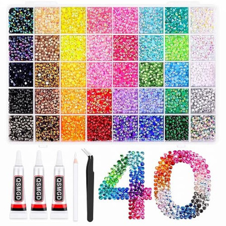 QSMGD Bedazzling Kit, 32000 Pierres en Résine 3 mm, 40 Couleurs Jelly | Strass à Coller, Dos Plat,pour Nail Art, Décoration, Cha