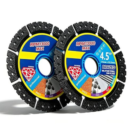 2Pièces Lames de Scie Multifonctions Diamant, Disque de Meuleuse d'Angle 4,5 Pouces pour Couper Carrelage Béton Acier PVC Bois -