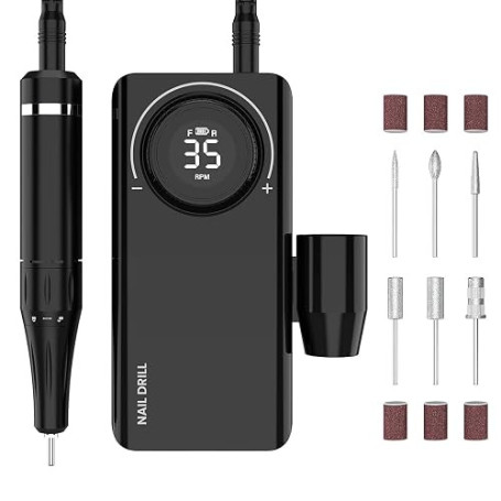 Delanie Ponceuse pour Ongles Professionnel Electrique Rechargeable 35000 Tours avec 6 Embouts et Affichage de LCD Puissante Sile