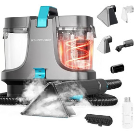 STARRYBOT Nettoyeur Vapeur Canapé Portable 18kPa, Shampouineuse Gris | Chauffage intégré pour taches d’animaux, tapis, escaliers