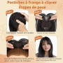 S-noilite Cheveux Topper avec Frange, 27g Sans Frange Cheveux Naturels Topper, Clip in Chevelure Humains pour Femmes, 3 Clips In