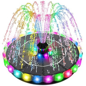 SZMP Fontaine Solaire Extérieure de Jardin 3.5W Modèle Amélioré 2026, Flottante avec 32 LEDs Colorées, 2000mAh & 8 Buses, Pompe