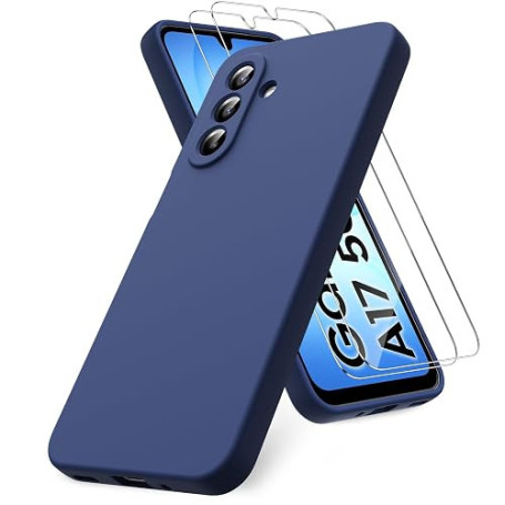Vansdon Coque Compatible avec Samsung Galaxy A17 4G/5G, Bleu Nuit | 2 Film de Protection en Verre trempé, Housse Souple en TPU e