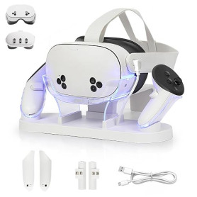 Station de Chargement Growalleter pour Quest 3, Charge et Stockage VR pour Casque et Contrôleurs Tactiles, Support de Base MetaQ