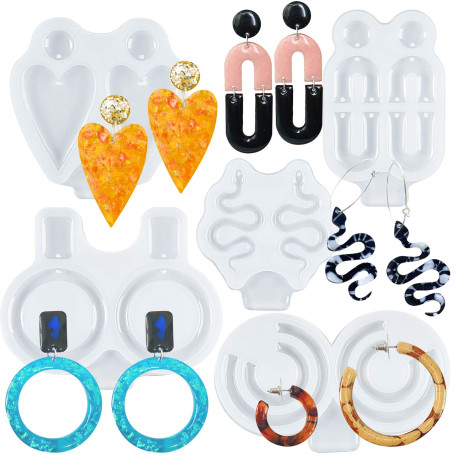 FUNSHOWCASE Moules en silicone et résine époxy pour boucles d'oreilles pendantes en forme de cœur serpent ovale en forme de C, f
