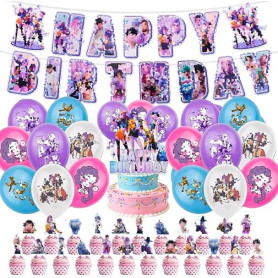 42pcs Set de Décoration de Fête d'Anniversaire , Thème Dessin animé avec Bannière, Cupcake Toppers, Largeur, Happy Birthday Deco