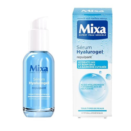 MIXA Sérum Booster Hydratation Intense 24H Acide Hyaluronique 30ml | Vitamines B3 & B5, Repulpe & illumine, Atténue ridules désh