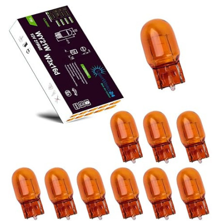 LIGHTWORLD24 Lot de 10 ampoules de clignotant WY21W T20 12V Orange Jaune Base en verre W3X16D Ampoule 21W Ampoule clignotant Amp