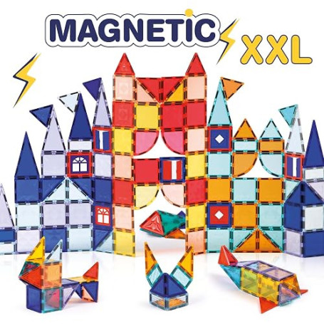 LUDI - Construction Magnétique XXL - Jeu de Construction 3D - 100 Pièces Aimantées - Manipulation et Assemblage - Valisette de T