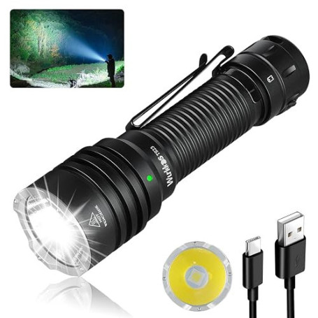 Wurkkos TS23 Lampe de Poche Tactique 5000 Lumens | 9 Modes, USB-C Rechargeable, Étanche IP68, 482M pour Camping Randonnée Urgenc