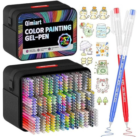 TrendGate 252 Stylos Gel Acrylique, Pointe Fine 0,6 mm Gel Pen | 234 Couleurs (230 + 6 noir/6 Blanc/5 Argent/5 Or), Feutres Gel