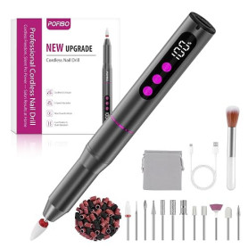 POFIBO Ponceuse pour Ongles Professionnelle Sans Fil, 12 en1 Kit Manucure | Lime a Ongle Electrique 35000 RPM Rechargeable, Sile