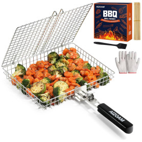 AIZOAM Panier de barbecue – Paniers de barbecue pour barbecue extérieur, grand panier de barbecue en acier inoxydable avec poign