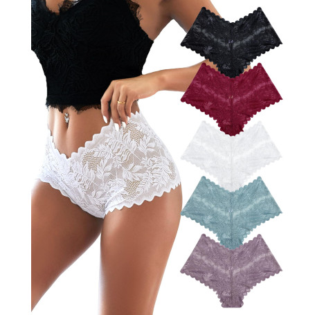 ALL OF ME 5-Piece Culottes Lace Panty Set Women's Brazilian Sexy Panties Hip Wrap Soft Lace Women's Lingerie Multi Set S-XL