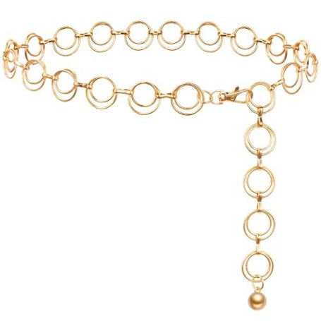 MELLIEX Ceinture Chaine pour Femme, Chaîne de Taille en Métal Réglable Ceinture Tendance pour Robe, Jeans, Cowgirl(Dorée/Argent)