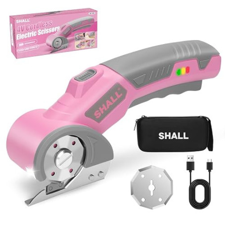 SHALL Ciseaux électriques sans fil 4 V，Ciseaux Couture Tissu, éclairage LED et lame de rechange – Cutter rotatif rechargeable po