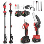 ONEVAN Elagueuse sur perche, 4 en 1 coupe branche 2 batteries 4Ah | Autonomie 50min, Ouverture 3cm, 15cm Tronçonneuse, Perche té