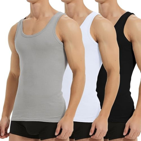 Falechay Débardeur Homme Lot de 5 Maillot de Corps 100% Coton Musculation | Sport Maillot de Corps Toutes Les Tailles et Les Cou