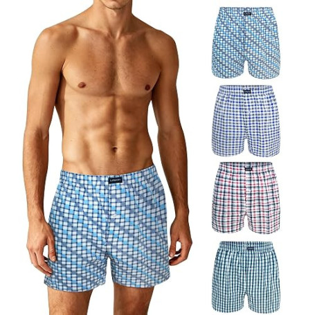 Lot de 4 Caleçon Homme Américain Boxer Homme Coton Doux Calecon Homme Confortable Taille Élastique (M-4XL)