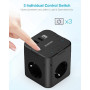 SUDEERY Cube multiprise avec USB C, 3 prises - Fiche plate avec interrupteur individuel - Multiprise avec câble de 2 m - 1 multi