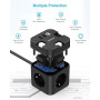 SUDEERY Cube multiprise avec USB C, 3 prises - Fiche plate avec interrupteur individuel - Multiprise avec câble de 2 m - 1 multi