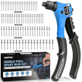 AKKTOL Pince a Rivet, Riveteuse Professionnelle, Pince a Rivet Pop avec 200 Rivets pour 4 Types 4,8mm 4,0mm 3,2mm 2,4mm, Pince à